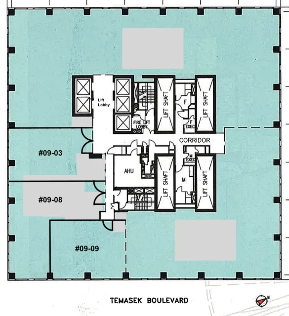 Floor plan of Suntec Tower One Level 9 Office Space for Rent, Marina Bay View
