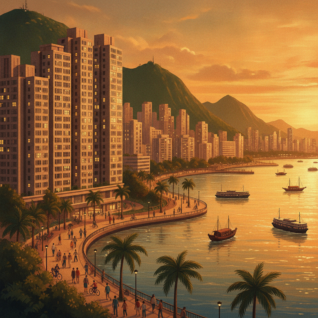 AI-generated illustration of a Hong Kong neighbourhood. Not a real property.